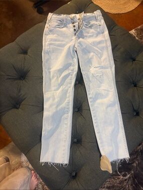 McGuire Denim Light Blue Straight Leg Jeans with Distressed Knee